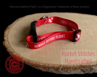 Small Remove Before Flight Dog Collar. Red Buckled Pilot Gift. Dogs Who Fly. Fits up to 12.5" neck smaller sized dog