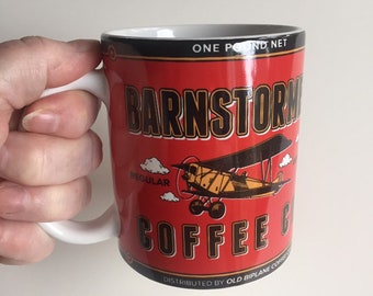 Barnstormer Coffee Mug -Airplane Pilot Gift. Regular size. Vintage graphic wraps around cup. Taildragger Biplane RocketStitches