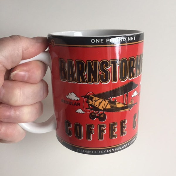 Barnstormer Coffee Mug -Airplane Pilot Gift. Regular size. Vintage graphic wraps around cup. Taildragger Biplane RocketStitches