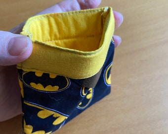 Bat Short Stuff. Tiny snap bag to organize small pouch items. 4" square. Fits pill bottles, credit cards, essential oil. Coin Purse