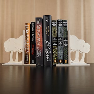Enchanted Forest - Wooden bookend with trees in a forest carve