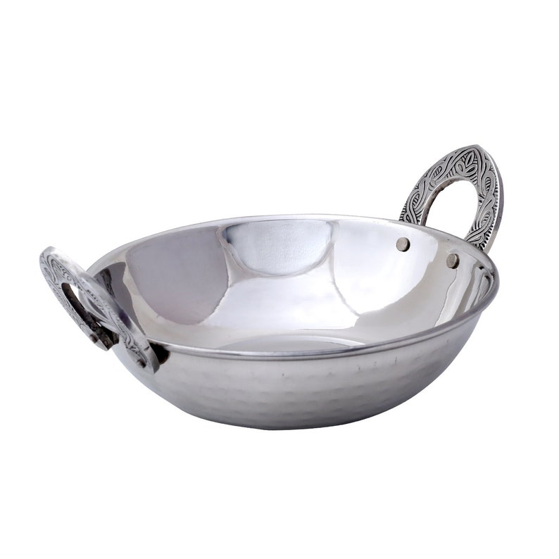 1 Pc Indian Stainless Steel Handmade Hammered Kadai Dishes Vegetable Serving Bowl