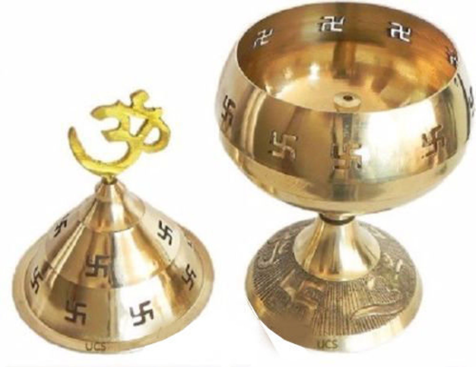 Indian Handmade Brass Akhand Jyoti Diya Om Swastika Oil & Ghee Etsy