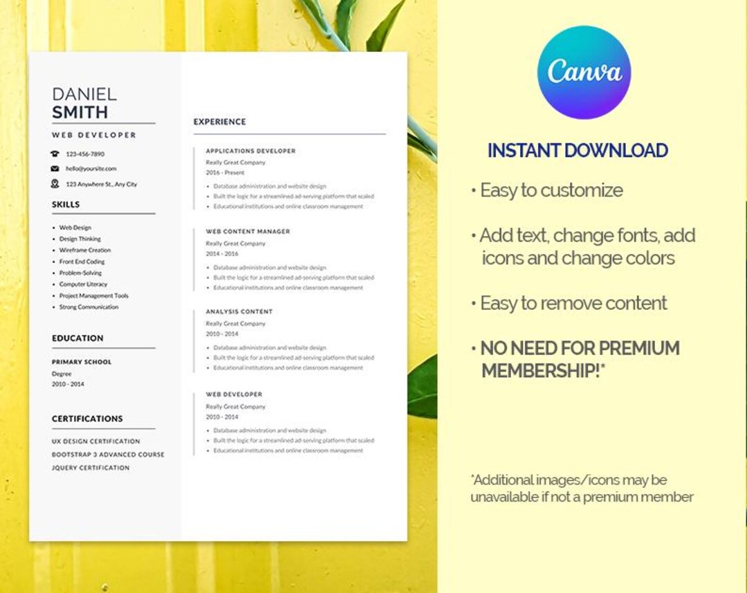 Minimal Design Canva Resume Template, Cover Letter Canva, Resume Canva