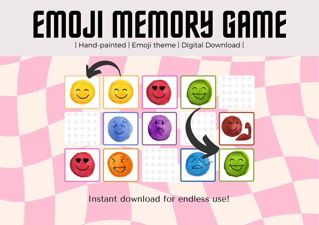 EMOJI Memory Game Handpainted Watercolour Emojis DIGITAL Etsy