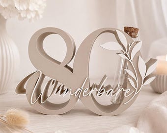 Geldgeschenk zum 80. Geburtstag | Geschenk zum 80. Geburtstag | Zahl 80 mit Glasröhrchen | personalisiertes Geburtstagsgeschenk | Deko 80
