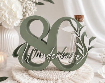 Geldgeschenk zum 80. Geburtstag | Geschenk zum 80. Geburtstag | Zahl 80 mit Glasröhrchen | personalisiertes Geburtstagsgeschenk | Deko 80