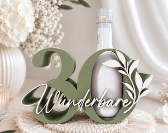 Flaschenhalter zum 30. Geburtstag für Weinflasche Sektflasche Aperitiv | Zahl 30 | personalisiertes Geschenk Geburtstag | Geburtstag Deko 30