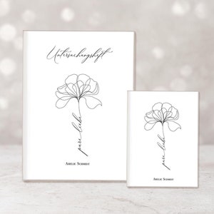 May include: Two white notebooks featuring a minimalist floral line drawing. The larger notebook has the text "Untersuchungshft" and the smaller one has "pure liebe". Both have the name "Amelie Schmidt" at the bottom.