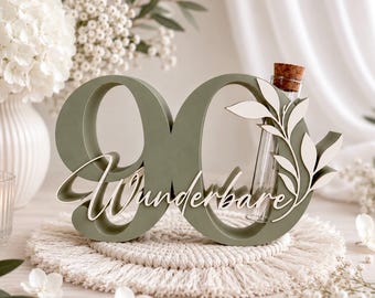 Geldgeschenk zum 90. Geburtstag | Zahl 90 mit Glasröhrchen | personalisiertes Geschenk Geburtstag |  Geburtstag Deko 90