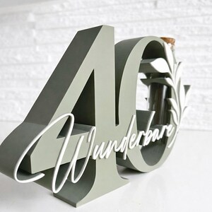 Geldgeschenk zum 40. Geburtstag | Zahl 40 mit Glasröhrchen | personalisiertes Geschenk 40. Geburtstag | Geburtstag Deko 40 image 2