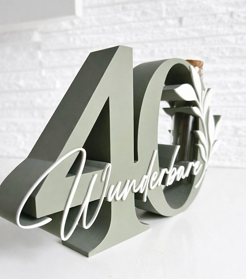 Geldgeschenk zum 40. Geburtstag | Zahl 40 mit Glasröhrchen | personalisiertes Geschenk 40. Geburtstag | Geburtstag Deko 40 image 2