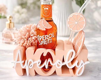 Geschenk Set inkl. Strohhalm + Untersetzer + Blume, Holy Aperoly, Aperitiv Geschenk Set, Geburtstag, Mitbringsel, Flaschenhalter