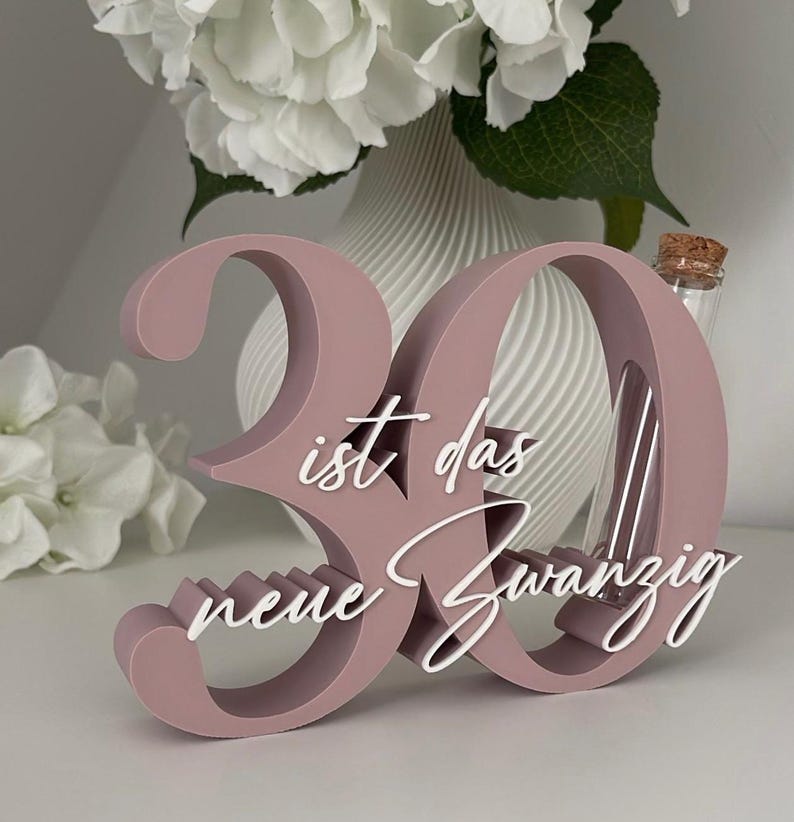 Geldgeschenk zum 30. Geburtstag, Schriftzug "30 ist das neue Zwanzig", Deko Zahl, witziges/lustiges Geschenk 30. Geburtstag rosa