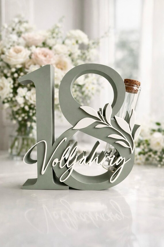 Geldgeschenk zum 18. Geburtstag, Schriftzug "Volljährig" Blätterranke, Wunschfarbe, Geburtstagsgeschenk, Deko Zahl,Geschenkidee 18 Jahre,