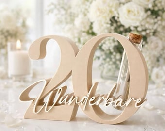 Geldgeschenk zum 20. Geburtstag, Schriftzug "Wunderbare 20" oder "Von Herzen", Wunschfarbe, Geburtstagsgeschenk, Deko Zahl, 3D Druck
