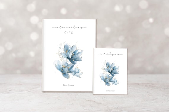 Set U-Heft und Impfpass Hülle | Untersuchungshefthülle Blaue Blumen | personalisiert | Schutzhülle mit Namen