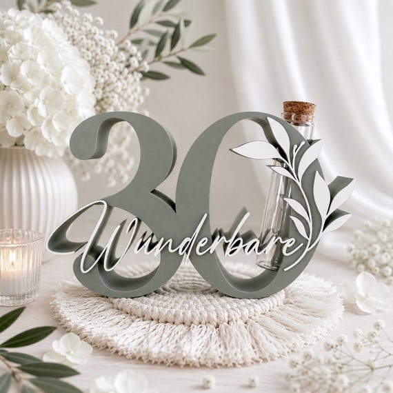 Geldgeschenk zum 30. Geburtstag | Zahl 30 mit Glasröhrchen | personalisiertes Geschenk 30. Geburtstag |  Geburtstag Deko 30