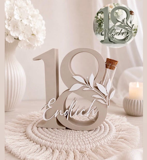 Geldgeschenk 18. Geburtstag, Endlich 18 oder Volljährig, Blätterranke, Wunschfarbe, Geburtstagsgeschenk, Deko Zahl 18 ,Geschenkidee 18 Jahre