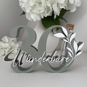 Geldgeschenk zum 30. Geburtstag | Zahl 30 mit Glasröhrchen | personalisiertes Geschenk 30. Geburtstag | Geburtstag Deko 30 olivgrün