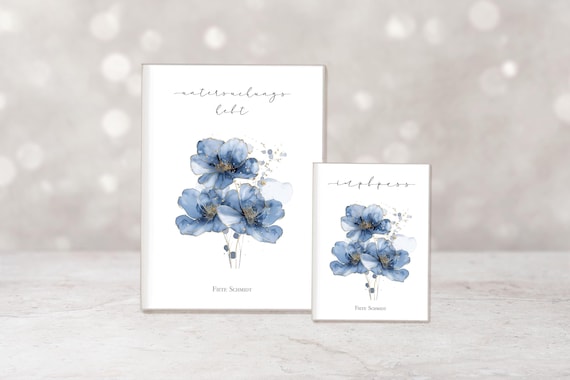 Set U-Heft und Impfpass Hülle | Untersuchungshefthülle Blaue Blumen 3 | personalisiert | Schutzhülle mit Namen