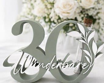 Geldgeschenk zum 30. Geburtstag | Zahl 30 mit Glasröhrchen | personalisiertes Geschenk 30. Geburtstag |  Geburtstag Deko 30