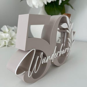 Geldgeschenk zum 50. Geburtstag | Zahl 50 mit Glasröhrchen | personalisiertes Geschenk 50. Geburtstag | Geburtstag Deko 50 image 4