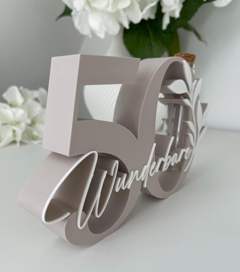 Geldgeschenk zum 50. Geburtstag | Zahl 50 mit Glasröhrchen | personalisiertes Geschenk 50. Geburtstag | Geburtstag Deko 50 image 4