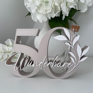 Geldgeschenk zum 50. Geburtstag | Zahl 50 mit Glasröhrchen | personalisiertes Geschenk 50. Geburtstag | Geburtstag Deko 50 image 2
