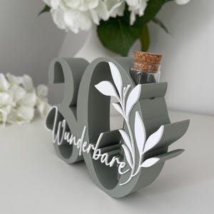 Geldgeschenk zum 30. Geburtstag | Zahl 30 mit Glasröhrchen | personalisiertes Geschenk 30. Geburtstag | Geburtstag Deko 30 image 4