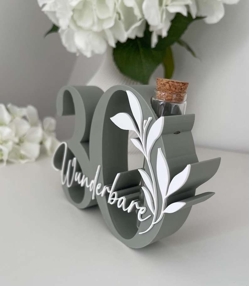 Geldgeschenk zum 30. Geburtstag | Zahl 30 mit Glasröhrchen | personalisiertes Geschenk 30. Geburtstag | Geburtstag Deko 30 image 4