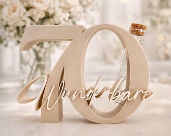 Geldgeschenk zum 70. Geburtstag, Schriftzug "Von Herzen" oder "Wunderbare", Wunschfarbe, Geburtstagsgeschenk, Deko Zahl, 3D Druck