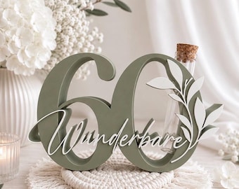 Geldgeschenk zum 60. Geburtstag | Zahl 60 mit Glasröhrchen | personalisiertes Geschenk Geburtstag |  Geburtstag Deko 60