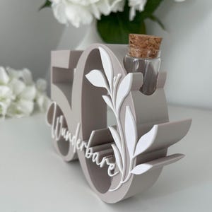 Geldgeschenk zum 50. Geburtstag | Zahl 50 mit Glasröhrchen | personalisiertes Geschenk 50. Geburtstag | Geburtstag Deko 50 image 3