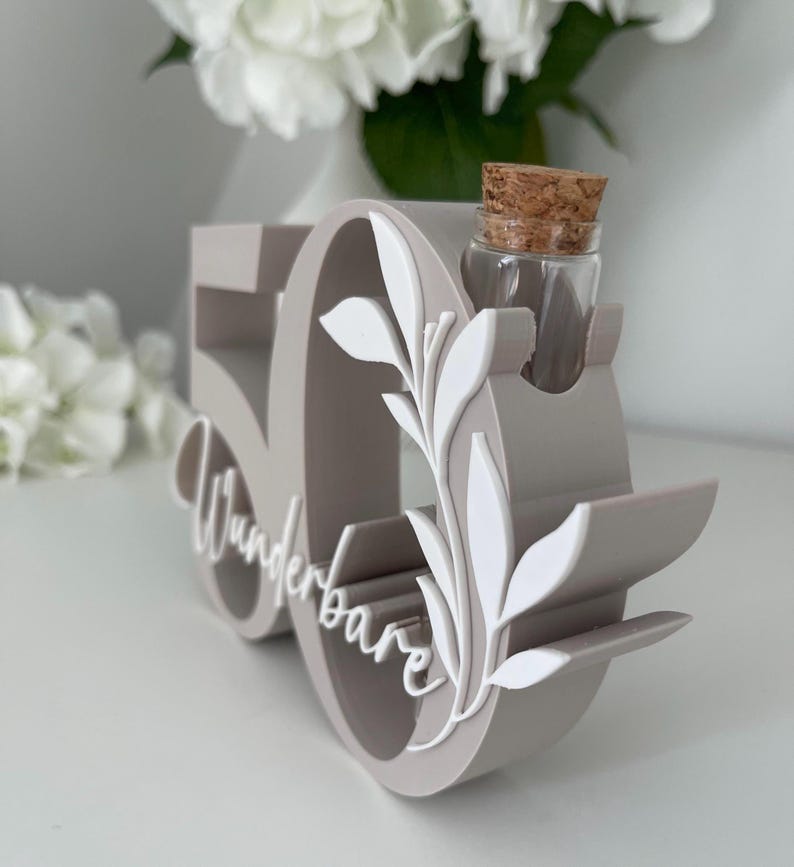 Geldgeschenk zum 50. Geburtstag | Zahl 50 mit Glasröhrchen | personalisiertes Geschenk 50. Geburtstag | Geburtstag Deko 50 image 3