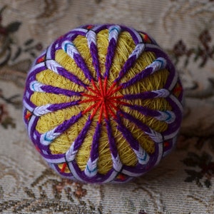 Handmade Temari Ball: Japanese Embroidery Art, Home Decor (75mm)