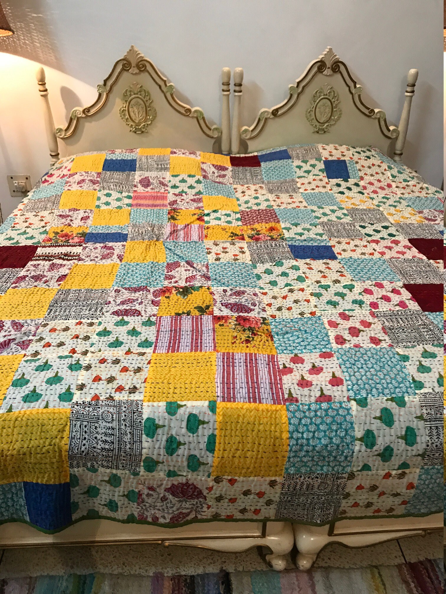 King size Quilt with Patchwork Handmade colorful patches 100 Etsy
