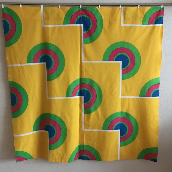 Vintage Cotton Fabric Colorful Curtain Yellow Green Circle Print Fabric Home Decor