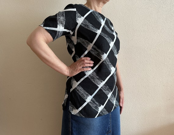 Marimekko Top Womens Linen Blouse Short Sleeve Bl… - image 3