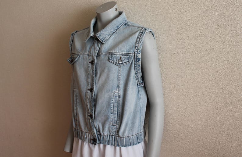 Denim Vest Women's Vest Light Blue Denim Vest Jeans Vest Fitted Womens Waistcoat Country Western Boho Womens Vest Large to Extra Large Size image 3