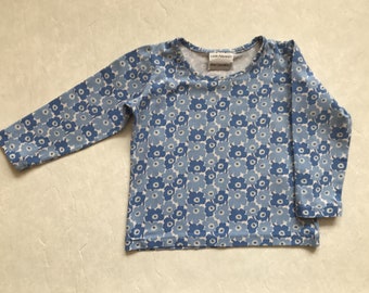 Girls MARIMEKKO Childrens Shirt Mika Piirainen Design Blue White Unikko Poppies Print Long Sleeves Shirt Kids Cotton Jersey T-Shirt Size 90