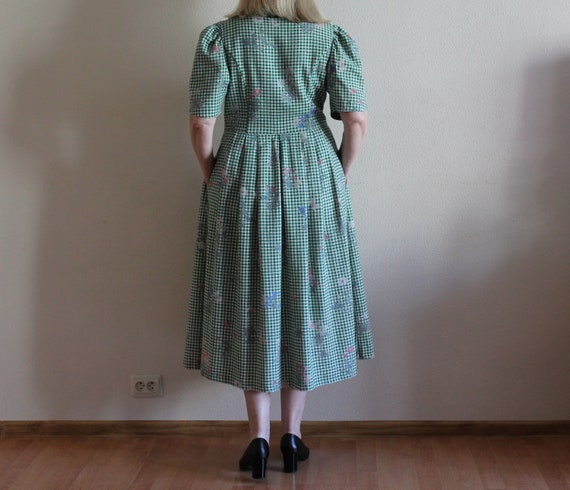 Vintage Dirndl Dress Gingham Plaid Midi Dress Che… - image 4