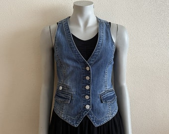 Women's Vest Denim Vest Blue Jeans Vest Fitted Womens Waistcoat Metal Buttons Country Boho Sleeveless Denim Jacket