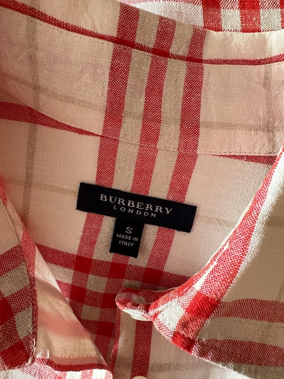 Burberry Blusa Mujer Camisa Cuadros Blusa Blanco Rojo A Cuadros Con Cuello Sin Mangas Boton Arriba Tamano Pequeno Etsy Mexico