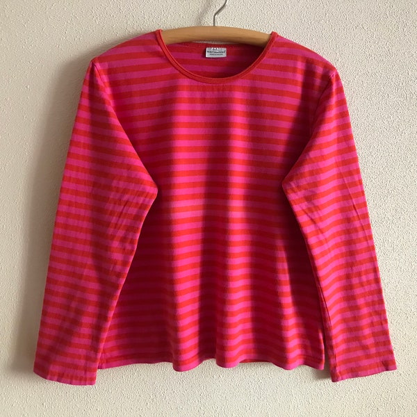 Unisex MARIMEKKO Shirt Nautical Top Red Pink Striped Sailor Blouse Marine Sweater Long Sleeve Cotton Sweater XL Size