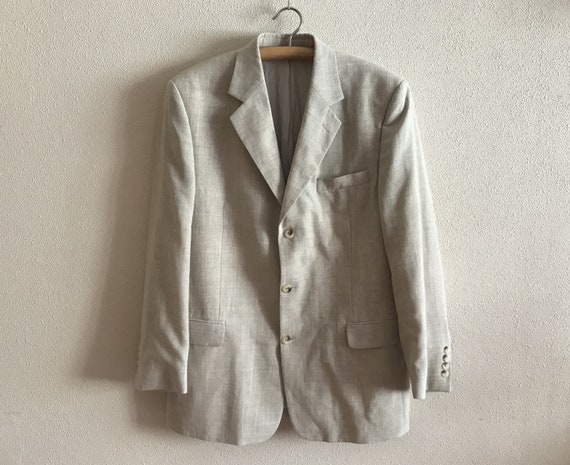 Men Wool Linen Blazer Vintage Mens Blazer Linen W… - image 1