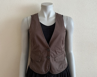 Women's Vest Brown Vest Brown Cotton Womens Waistcoat Steampunk Fitted Brown Renaissance Baroque Edwardian Victorian