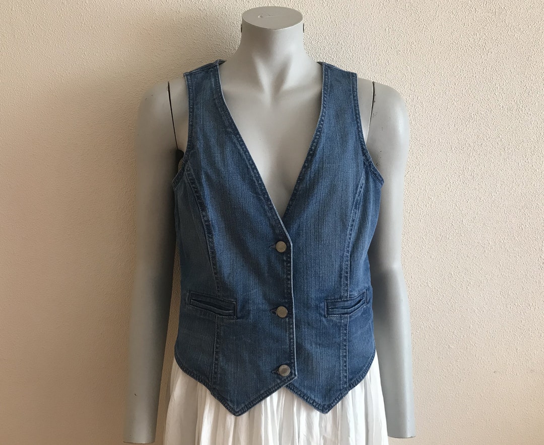 Women's Vest Denim Vest Blue Denim Vest Jeans Vest Fitted Womens Waistcoat Vests Country Western