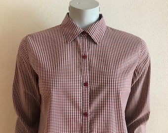 Gingham Shirt Vintage Dirndl Shirt Women Blouse Red Checkered Shirt Red White Plaid Long Sleeve Blouse Top Country Cowgirl Western