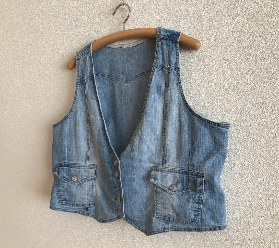 Women's Vest Light Blue Denim Vest Jeans Vest Fitted Etsy